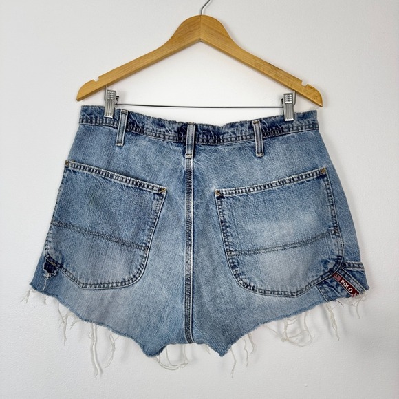 VTG! Ralph Lauren Polo Jeans Company Denim Shorts Frayed Raw Hem Carpenter 33 - Picture 2 of 13
